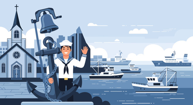 Smiling Sailor Waving On The Dock.