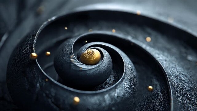A hypnotic, dark spiral inspired by the Fibonacci sequence or a nautilus shell.