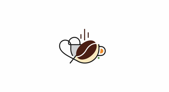 Steaming coffee bean and cup icon with heart outline