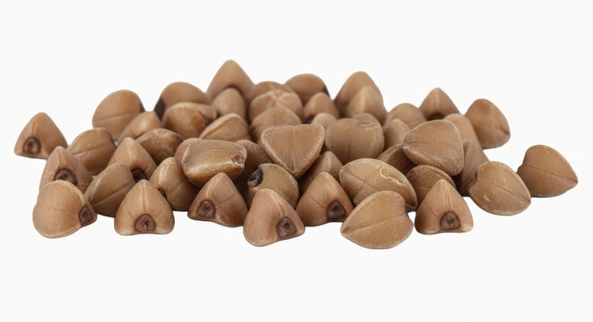 Close up of buckwheat groats on transparent background for food and cooking