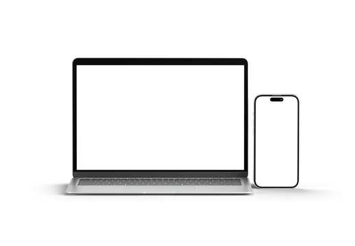 Mobile phone and laptop isolated on transparent background 3d rendering