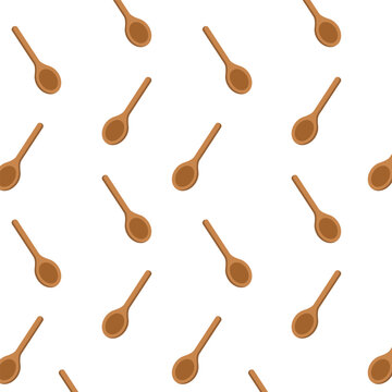 Seamless wooden spoon pattern vector with minimal flat design on light background. Repeating kitchen utensil illustration for textile, wallpaper, packaging, and wrapping paper.