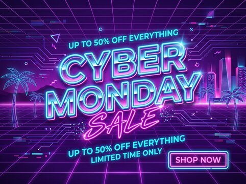 Retro Neon Cyber Monday Sale Typography Background