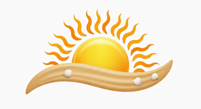 Sun and sand object set isolated on transparent background for summer themes