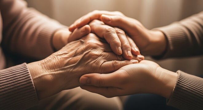 Celebrating friendship day tender moment of intergenerational connection and support between hands