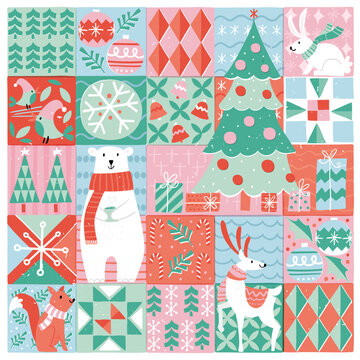 Lovely christmas  pattern, cute characters and decoration, great for wrapping paper, textiles, banners, wallpapers - vector design