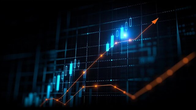 Abstract black background with Colorful charts and graphs with statistics to innovative analyze business potential and forecast future development of companies growth.