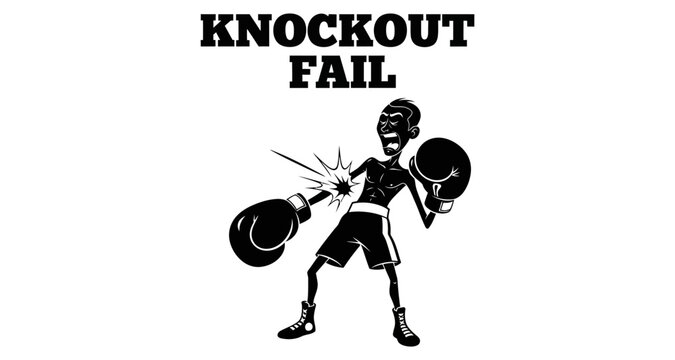 Boxer silhouette missing punch during fight with dynamic action lines and text
