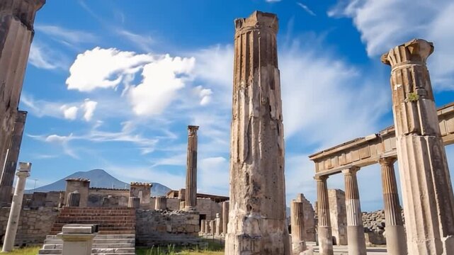 Ancient ruins of Pompeii, Italy. Time lapse