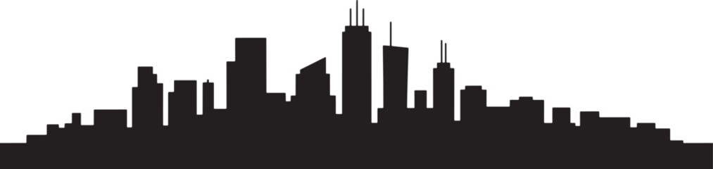 Naklejka premium Vector illustration City skyline silhouette illustration, modern skyscrapers against a transparent background.