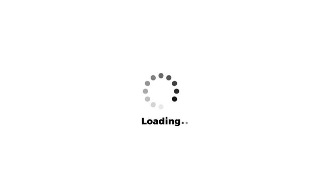 Dots loading animation with loading text on transparent background. Minimalist dots Icon starting and end animation. Spinning concept.