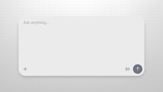 Artificial intelligence prompt box interface for chat conversation. Minimalist digital input field design for web application. Ai ui interaction element for query submission and search.