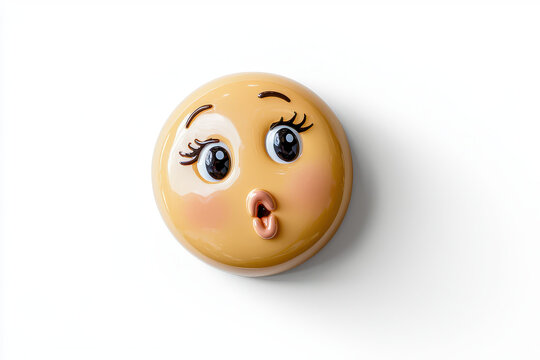 Cartoon face with surprised expression, large eyes, and puckered lips, conveying sense of embarrassment and playfulness