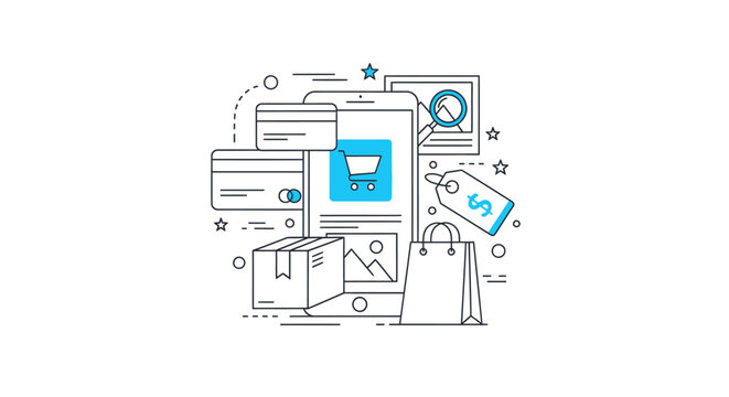 E-commerce, shopping, online store, digital commerce, retail icons, 25 elements, vector graphics