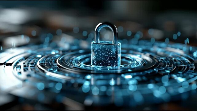 Futuristic cyber security digital padlock data protection network safety encryption cyber defense technology background secure system glowing lock abstract circuit firewall information safety digital