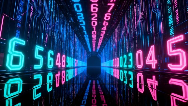 Digital tunnel with neon numbers