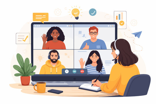 Virtual meeting with diverse team members: brainstorming and collaboration