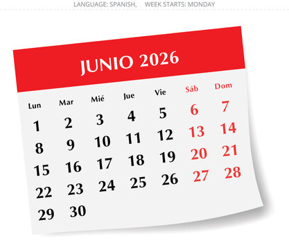 June 2026 Spanish calendar page &ndash; Junio. Monthly paper planner Spain