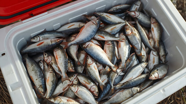 This is a cooler filled with freshly caught bluefish