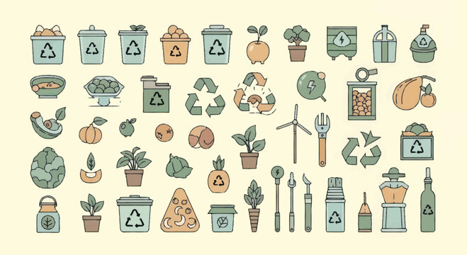 Collection of Eco Friendly Icons and Symbols for Sustainability.