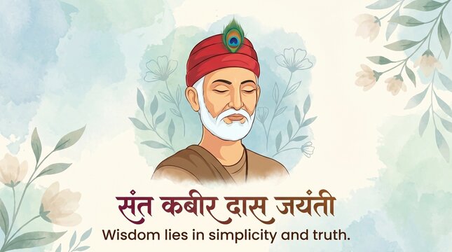 Sant Kabir Das Jayanti celebration spiritual portrait illustration with Hindi text quote soft background design for greeting banner poster social media India