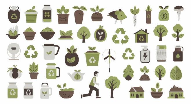 Collection of eco-friendly and nature related icons and symbols.