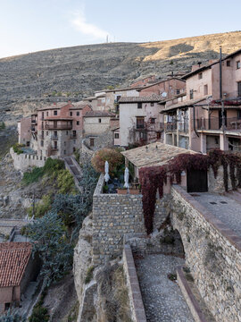Albarrac&iacute;n medieval village clinging to hillside architecture