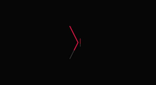 Minimalist red clock hands rotating on animation black background motion