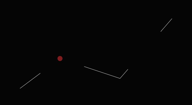 Minimalist red dot moving along white geometric lines on black animation