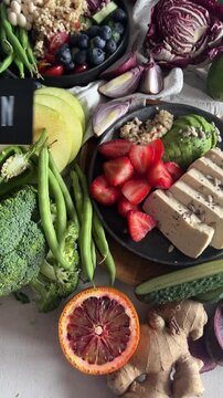 Vegan and vegetarian food with vitamins  