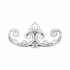 Fototapeta premium An ornate illustration of a decorative design element featuring swirling patterns and a central leaf motif on a white background.