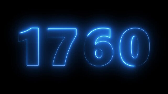 Glowing neon number 1760 animation with electric blue light effect on black background