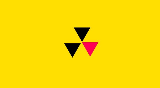 Minimalist rotating triangle symbol animation on vibrant yellow animation