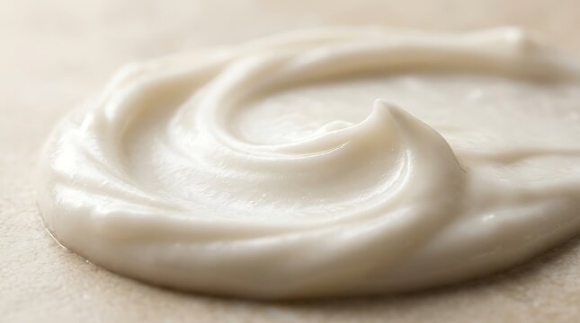 Close-up of a white, creamy swirl with a smooth, glossy texture, ideal for cosmetic, skincare, or food ingredient concepts