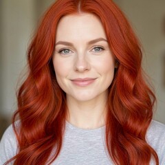 Naklejka premium a woman with striking red hair against a softly blurred background, capturing her features and vibrant hair color.