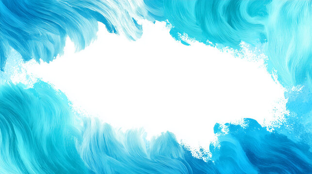 Abstract Blue Oil Paint Texture Frame on White Background