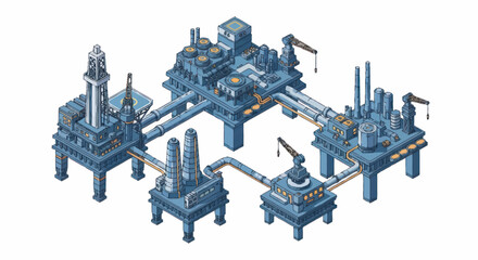 Obraz premium Offshore oil and gas production platform complex isometric illustration.