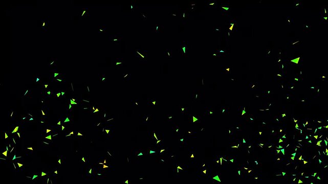 Magical Emerald and Lime Green Triangular Confetti Rain with Floating Shimmering Particles on Black Background for St. Patrick's Day and Nature Themed Celebration Overlays 4K