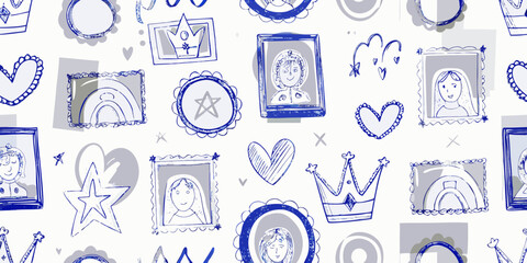 Naklejka premium decorative frames and portraits pattern hand drawn style