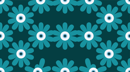 Fototapeta premium Teal Flower Pattern Seamless Repeating Floral Graphic