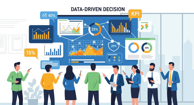 Business people analyzing data driven decision making.