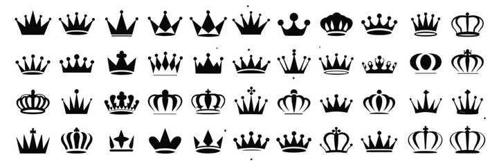 Collection of black silhouette royal crowns and tiaras in various white © MadhobiRani