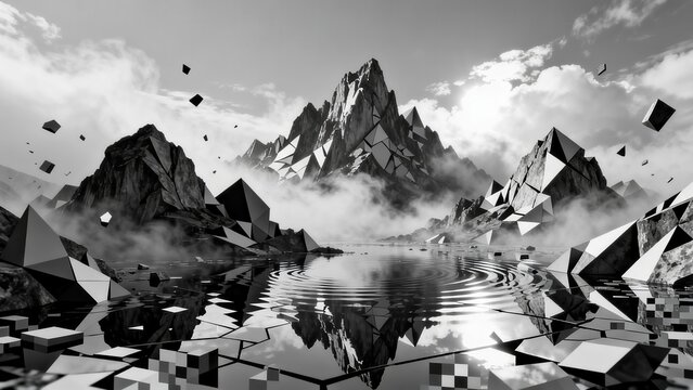 Abstract mountain landscape with geometric shapes