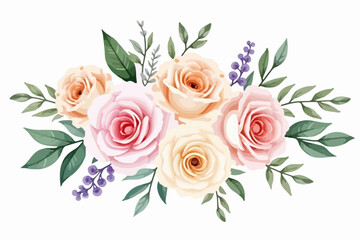 Fototapeta premium Watercolor Rose Floral Bouquet Vector, 
