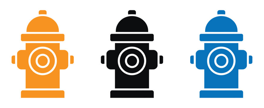 Colorful fire hydrant icons in orange, Black, And blue on white background vector illustration