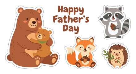 Cartoon animal illustrations with happy father s day text stickers © Bijori