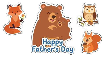Obraz premium Cartoon animal stickers with happy father s day text