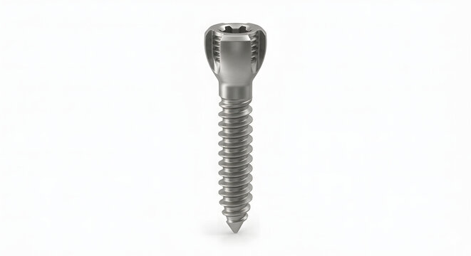 High-Resolution 3D Render of a Titanium Pedicle Screw for Spinal Surgery Isolated on White