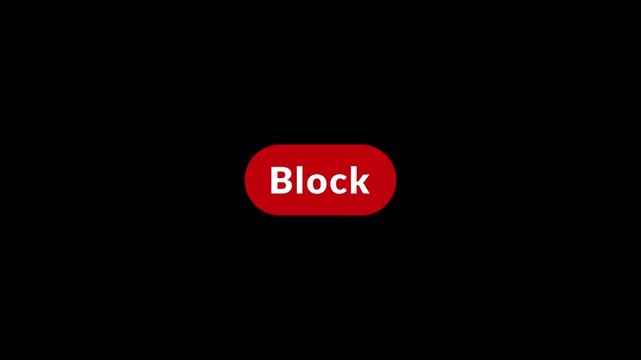 Modern Blocked Notification Button Animation on Transparent Background for User Interface Security, Access Denied ,Warning Alert, Privacy Protection and Digital Restriction Concept in 4k Alpha channel