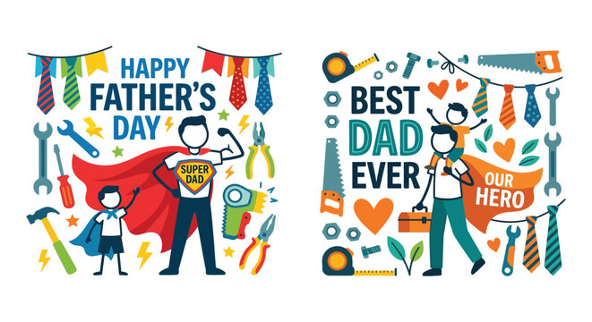 Father s day illustration with tools and superhero elements